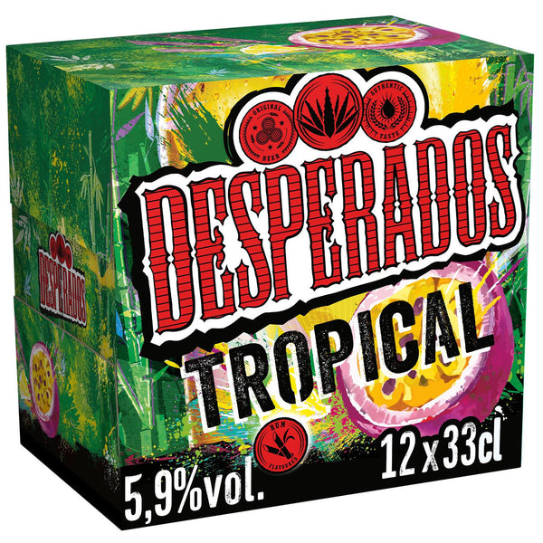 Desperados Bière Aromatisée Tropical Passion et Citron Vert Pack 12x33cl