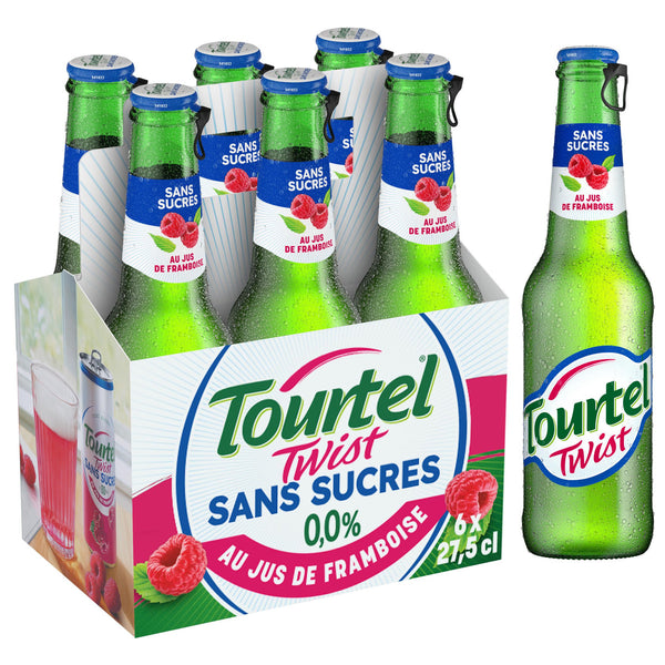 Tourtel Twist Boisson Aromatisée à Base de Bière Sans Alcool et au Jus de Framboise Sans Sucres Ajoutés Pack 6x27,5cl
